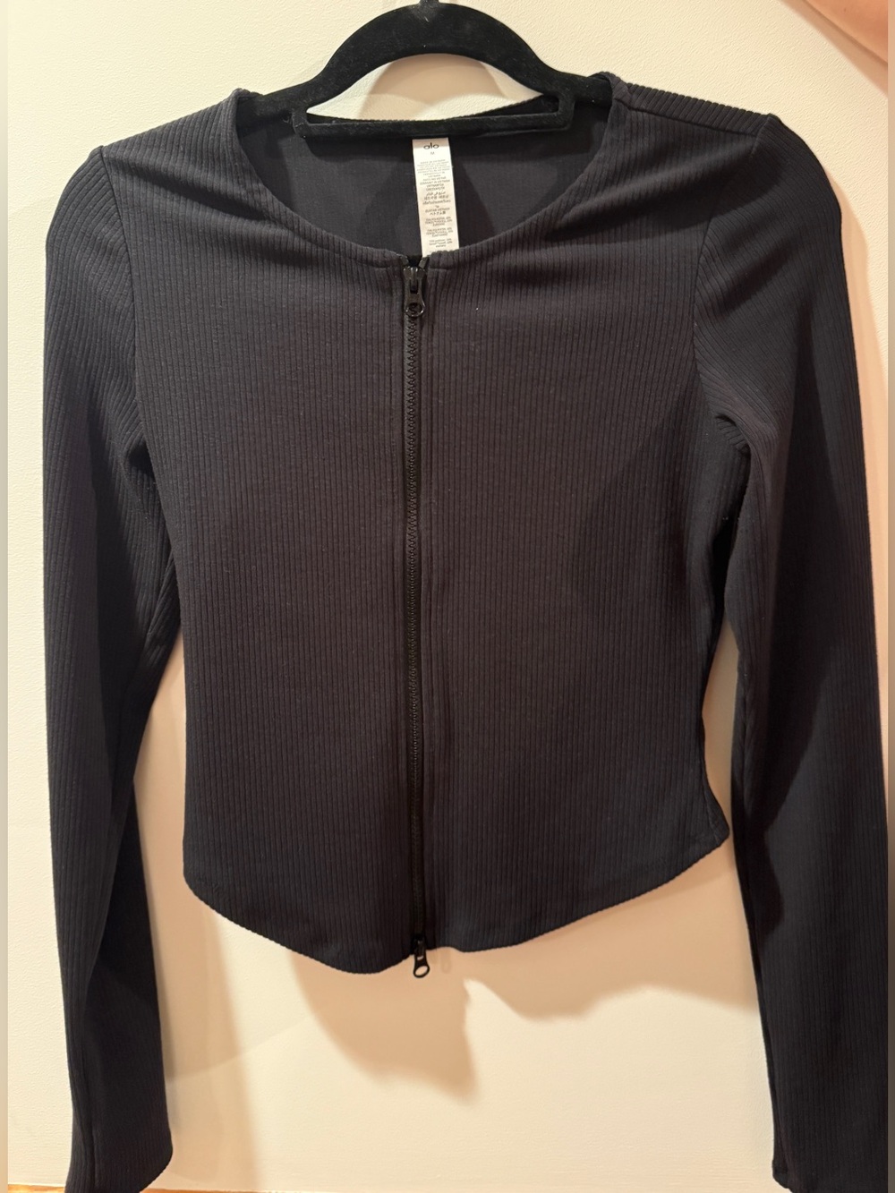 Alo Ribbed Stardust Zip Up Black Jacket